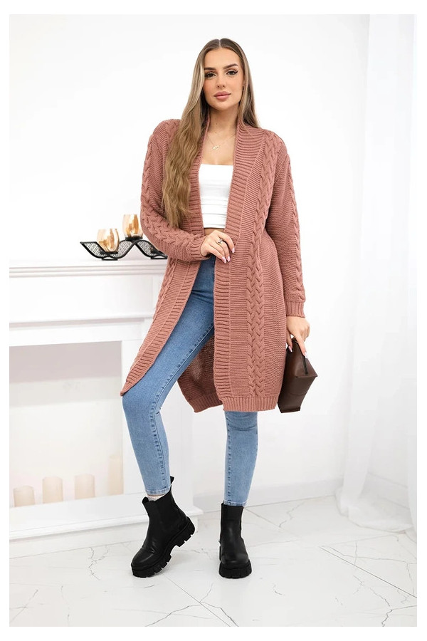 Kardigan Pudrowy Róż warkocz narzutka