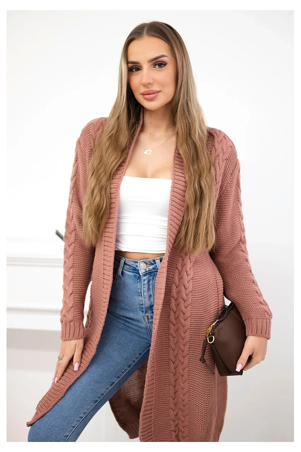 Kardigan Pudrowy Róż warkocz narzutka