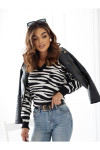 SWETEREK W ZEBERKĘ BIAŁO CZARNY JESIEŃ/ZIMA