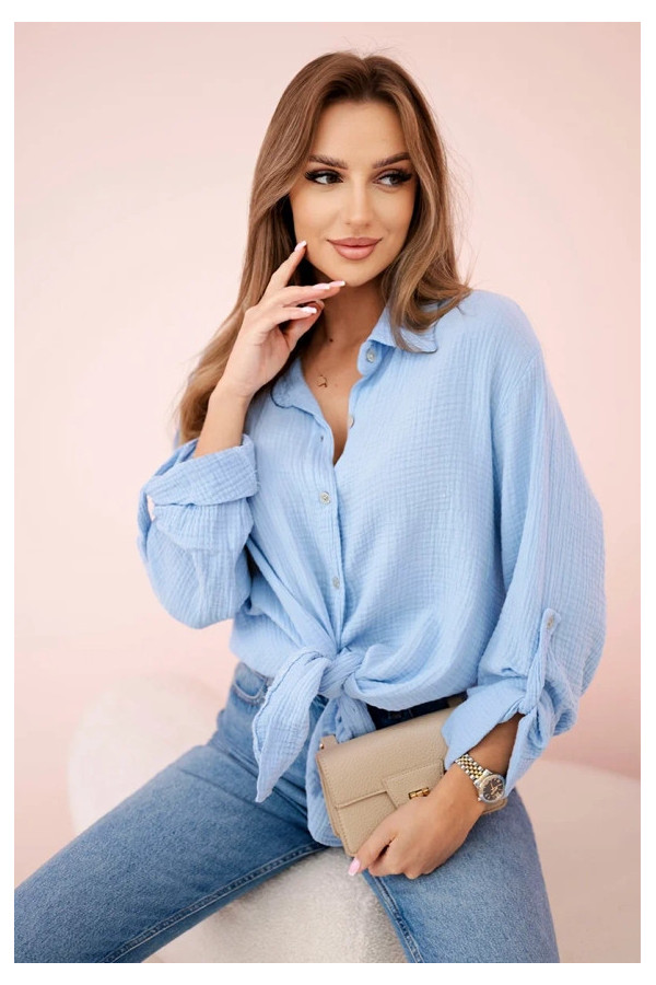 Koszula Muślinowa Bawełniana Błękit